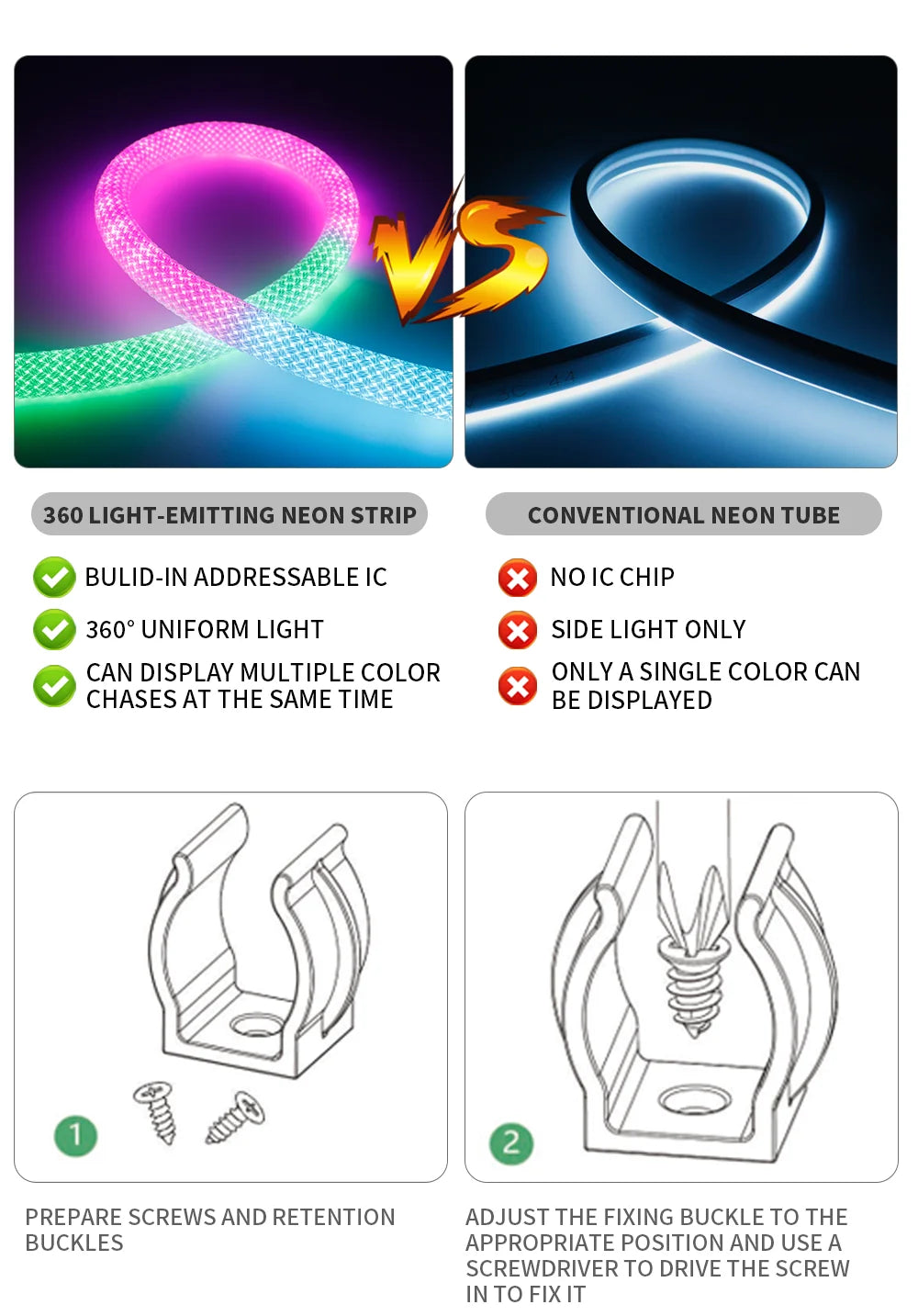 WS2812B WS2811 DC5V Round Reticulate Pattern Neon LED Strip 50Leds/m 360 Degree Smart RGBIC Flexible Silicone Light Tape IP67