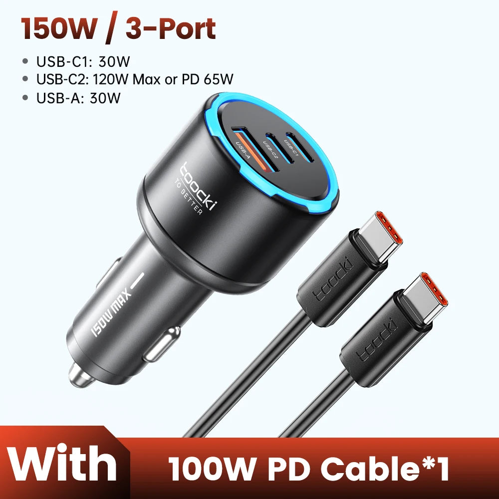 Toocki 150W USB C Car Charger PD3.0 PPS SFC3.0 for iPhone 17 Samsung S26 Ultra Xiaomi Huawei Fast USB Type C Car Phone Charger