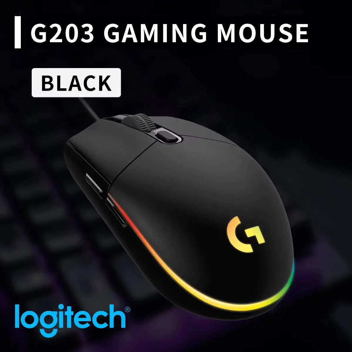 Logitech G203 Prodigy Wired Gaming Mouse 8000 DPI RGB Lighting 6 Buttons On-Board Memory 2.1m Cable Windows ChromeOS