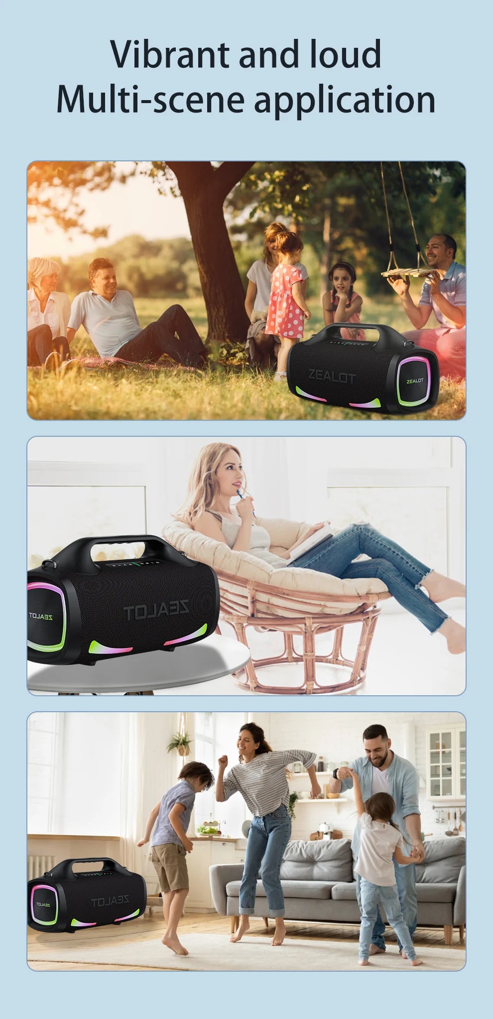 Zealot S79 100W Wireless Speaker, Portable Subwoofer Speaker, Hi-Fi Sound Quality, Dual Pairing, Fast Charging, 24000mAh.