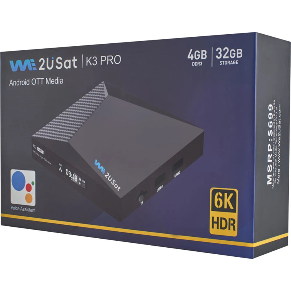 We2USat K3 PRO Smart Android TV Box 6K HDR Build in WiFi-6 2.4GHz/5GHz BT 5.0 4GB+32GB Streaming Media Player PK Vseebox V5 PRO