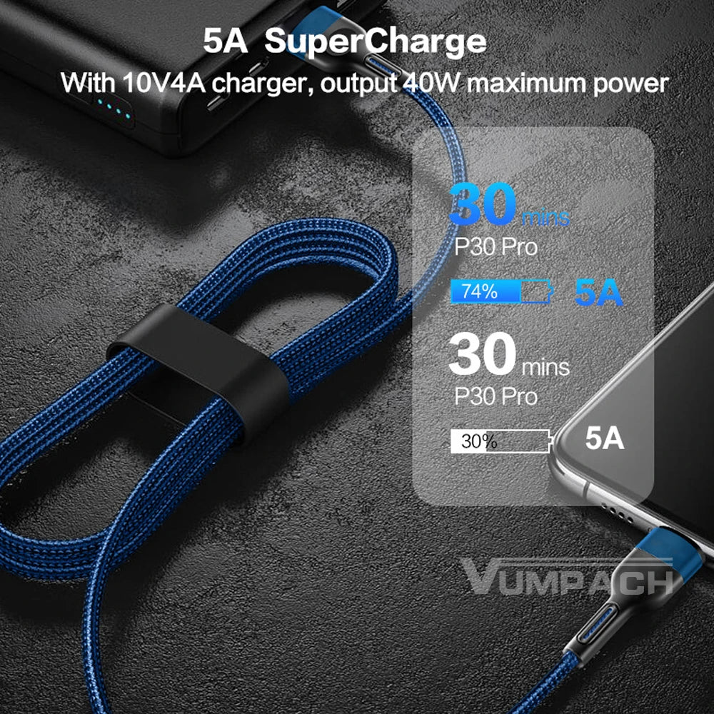 5A USB Type C Cable Wire For Samsung S10 S20 Xiaomi mi 11 Mobile Phone Fast Charging USB C Cable Type-C Charger huawei Cables