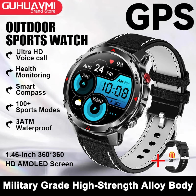 2026 New GPS Map Navigation Smart Watch Men Women Amoled Screen 3ATM Waterproof Sport SmartWatch Compass NFC BT Call Watches Men