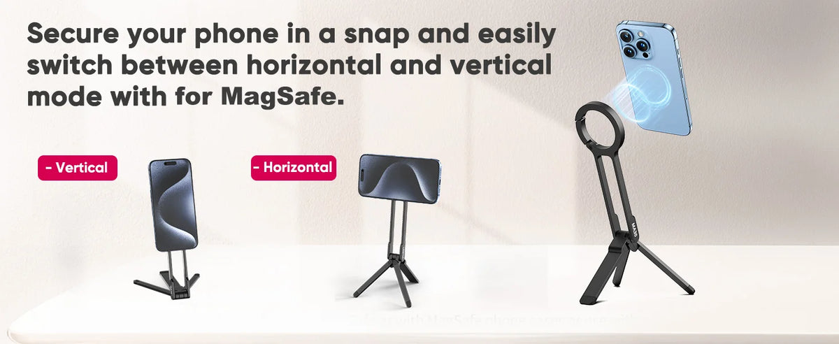 Alloy Magnetic Phone Tripod Foldable Portable Stand Carabiner-Mounted Desk Support with 3 Magnetic Rings for iPhone 14 15 Xiaomi