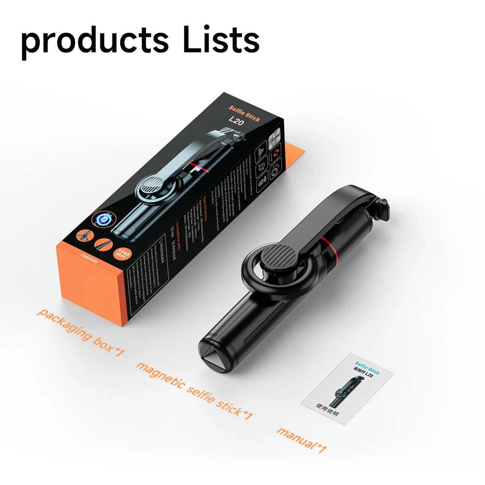 Wireless Selfie Stick Tripod Stand with Magnetic Bluetooth Remote Extendable Tripod for Apple iPhone Live Streaming Video Record