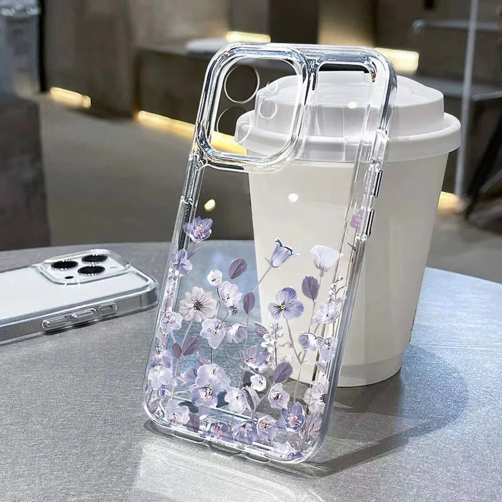 Purple Flower Phone Case For iPhone 17 Case iPhone 14 16 18 13 11 12 15 Pro Max 7 Plus 16e XR SE Air Shockproof Soft Clear Cover