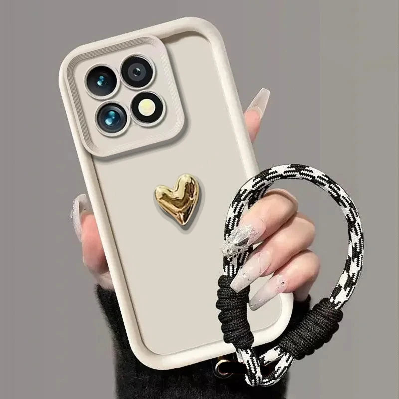 3D Plating Love Heart Phone Case For iPhone 17 16 15 14 13 12 11 Pro Max 17 Air X XS Max XR 7 8 Plus Lanyard Bracelet Soft Cover