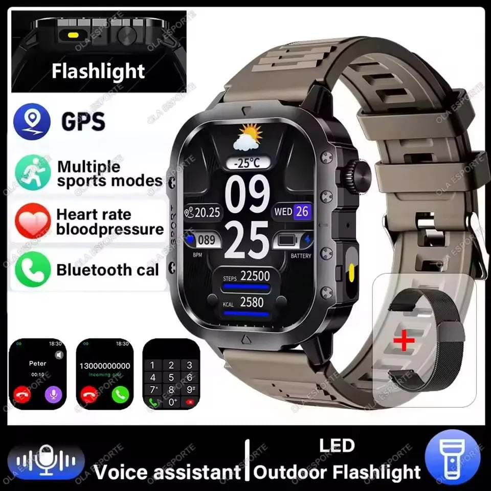 2026 New Rugged Military GPS Smart Watch Men Bluetooth Call Health Monitoring Sports 5ATM Waterproof Smartwatches Man Pk HT30