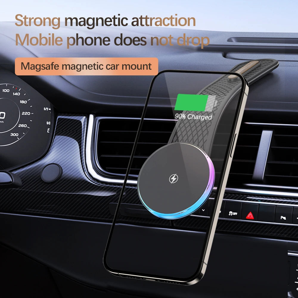 AIXXCO Car Phone Holder Magnetic Wireless Charger 15W Fast Charging Car Charger Holder For iPhone 16 15 14 13 Pro Max