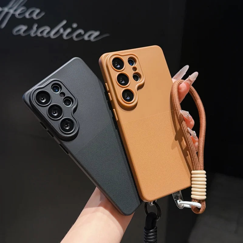 For Samsung Galaxy S26 S23 S24 S25 Ultra Plus FE A57 A55 A56 A53 A54 A37 A36 A35 A34 A17 A16 A15 14 Wrist Strap Matte Phone Case