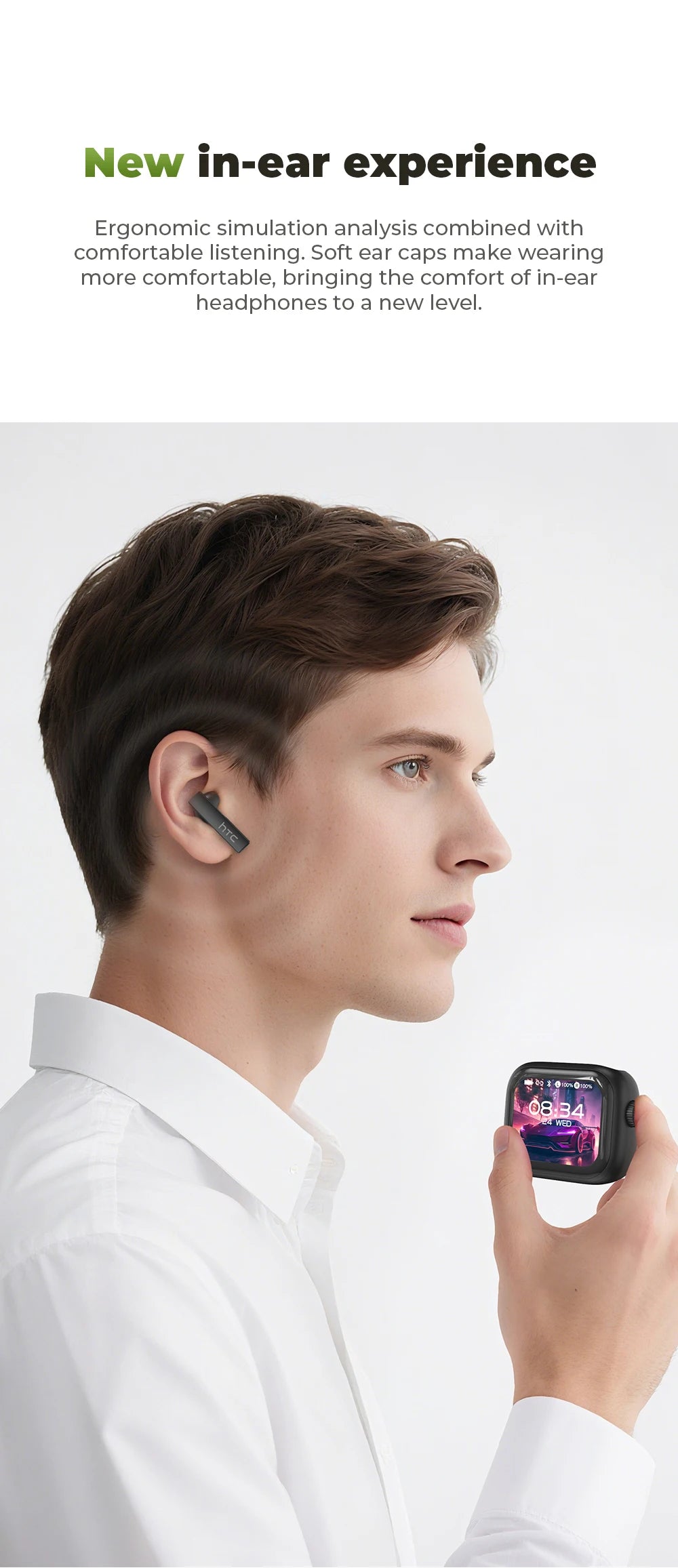 Headphones Bluetooth 5.2 TWS HTC Wireless Earphones Sports Earbuds With Microphone Full HD LCD Display Control Music Headset