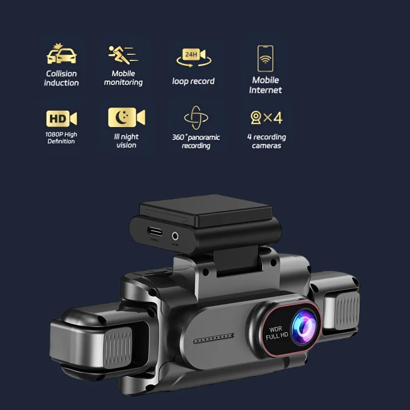 3-4 Channel WiFi Dash Cam, 1080P Full HD, APP WiFi Control, 3.5" Screen, HD Night Vision, 24H Parking Surveillance