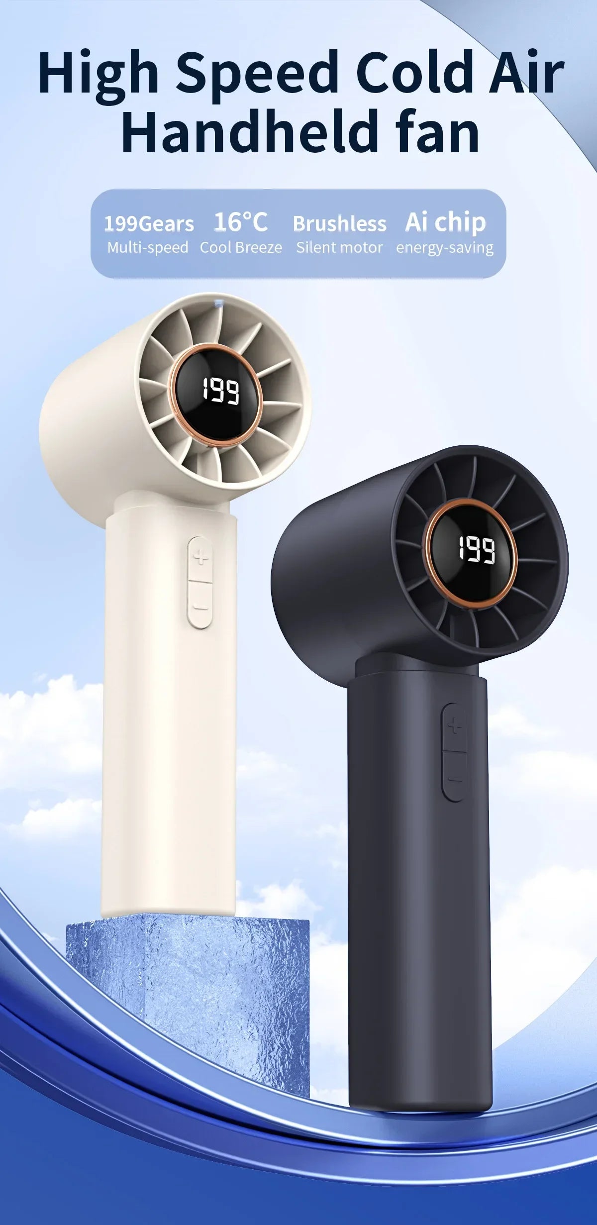 Hot New High Speed Folding Refrigeration Fan, Digital Display Mini Portable USB Charging Fan, High Wind Power Handheld Fan