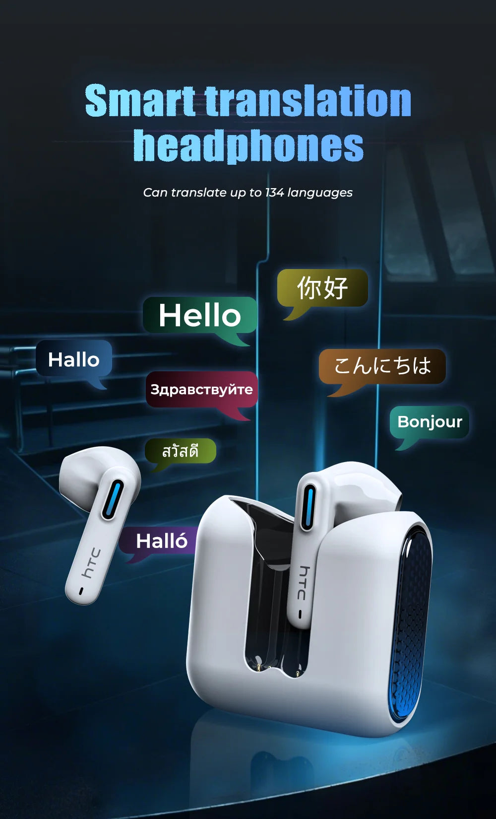 HTC Wireless Bluetooth Earphones Low Latency Gaming Headphones USB-C 30Hrs Playback Comfortable Earbuds With Noise Canceling Mic