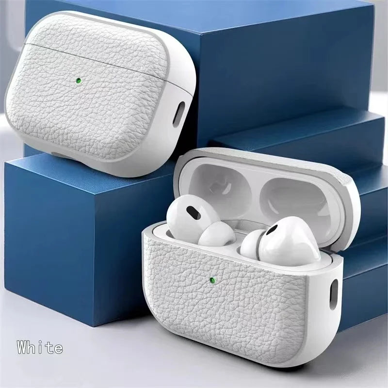 Litchi Leather Case For AirPods 4 3 2 1 Business Earphones Cases For Apple AirPods Pro 1st 2nd Gen Cover Headset Shell With Hook