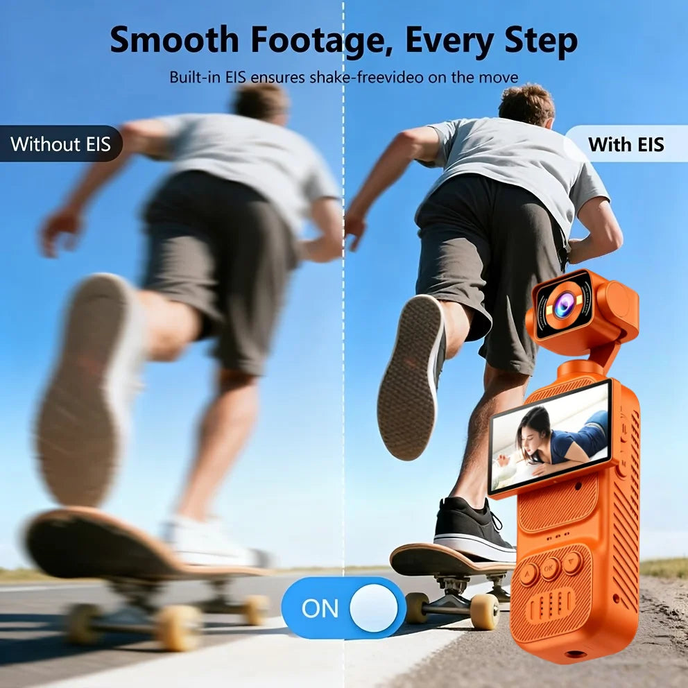 2K Handheld Gimbal Stabilizer for Pocket Action Cameras, USB-C Fast Charging, Portable Smooth Stabilized Footage