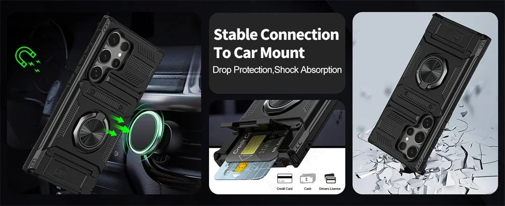 Case For Samsung Galaxy S25 S24 S23 Ultra Plus FE A55 A35 A15 A14 Magnetic Rotated Ring Kickstand Heavy Protection Wallet Cover