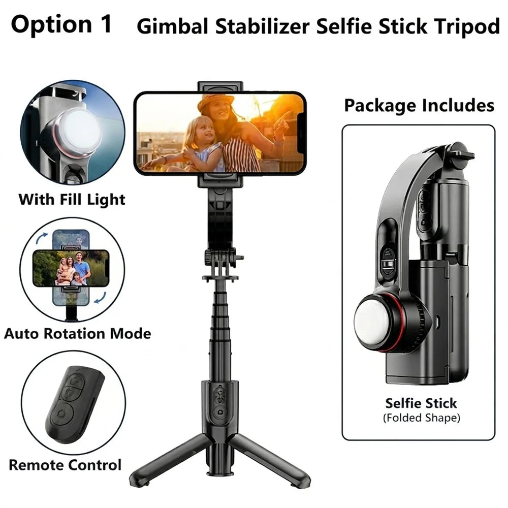 TOKQI Handheld Stabilizer for Stream Anti‑Shake Gimbal Selfie Stick With 3‑Color Adjustable Fill Light Wireless Remote Control 3