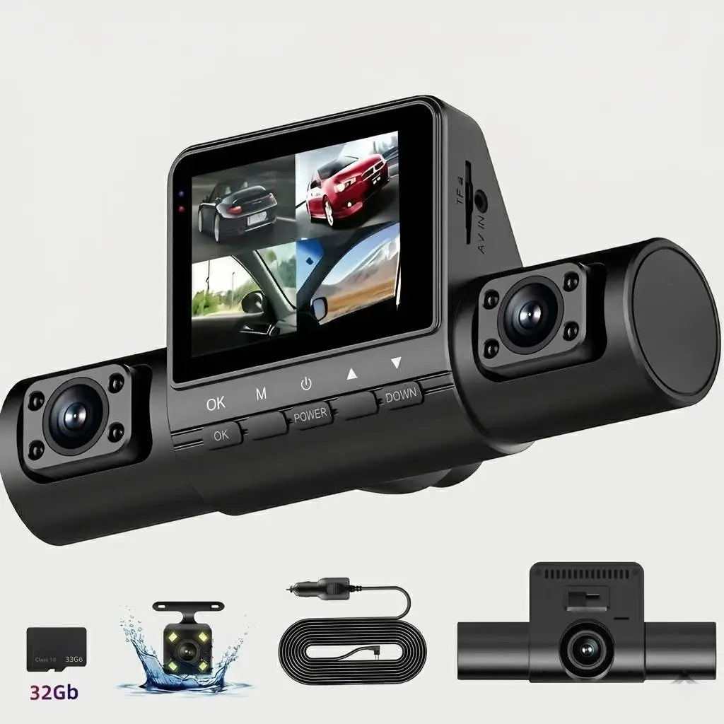 4 Lens Dash Cam 1080P Full HD 360 Degree View Car DVR 3.16 Inch IPS Screen Night Vision G Sensor Loop Recording Parking Monitor Wide Angle Laptop Connection Dashboard Camera for Complete Interior Exterior Safety Professional