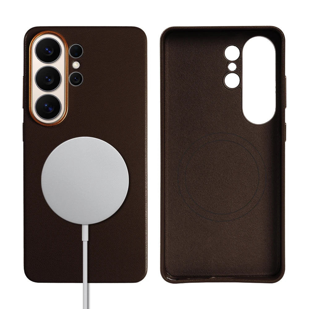 For Magsafe Premium Leather Case for Samsung Galaxy S26 Ultra S26Ultra S26Plus S25 Plus S25Ultra Phone Case Cover Magnetic Coque