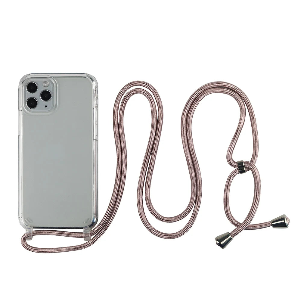 Crossbody Necklace Cord Lanyard Transparent Phone Case For iPhone 16 15 13 Pro Max 12 11 7 8 Plus X XR XS Strap Hang Rope Cover