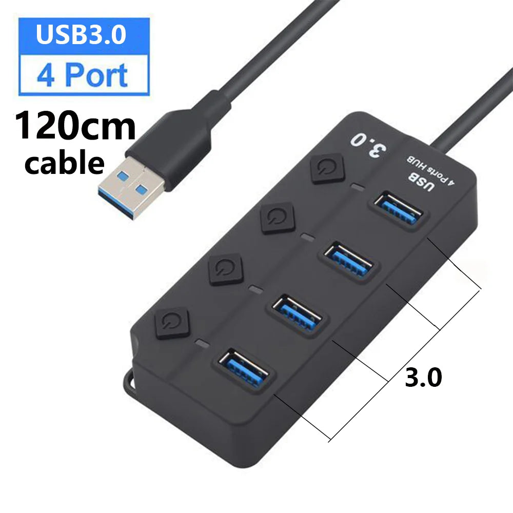 USB Hub 3.0 Multiprise USB High Speed Splitter 7 Port 5Gbps Hub Power Adapter with Switch Long Cable with Multiple Expander Hub