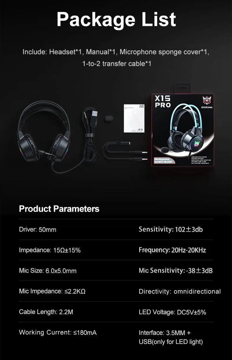 ONIKUMA X15 Pro Pink Cat Ear Gaming Headset Wired RGB Headphones 50MM Driver 3.5MM Stereo Sound Flexible Mic for PC PS4 PS5 Xbox
