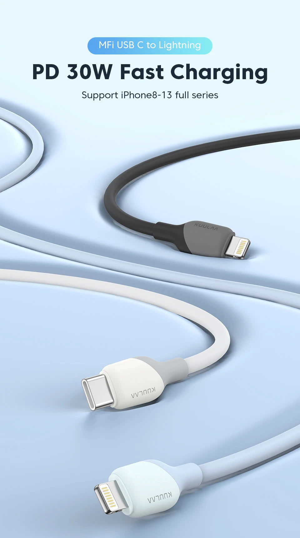 KUULAA USB C to Lightning MFi Cable for iPhone Fast Charging Cable PD 30W USB Type C For iPhone 14 13 12 11 Pro Max X XS XR 8