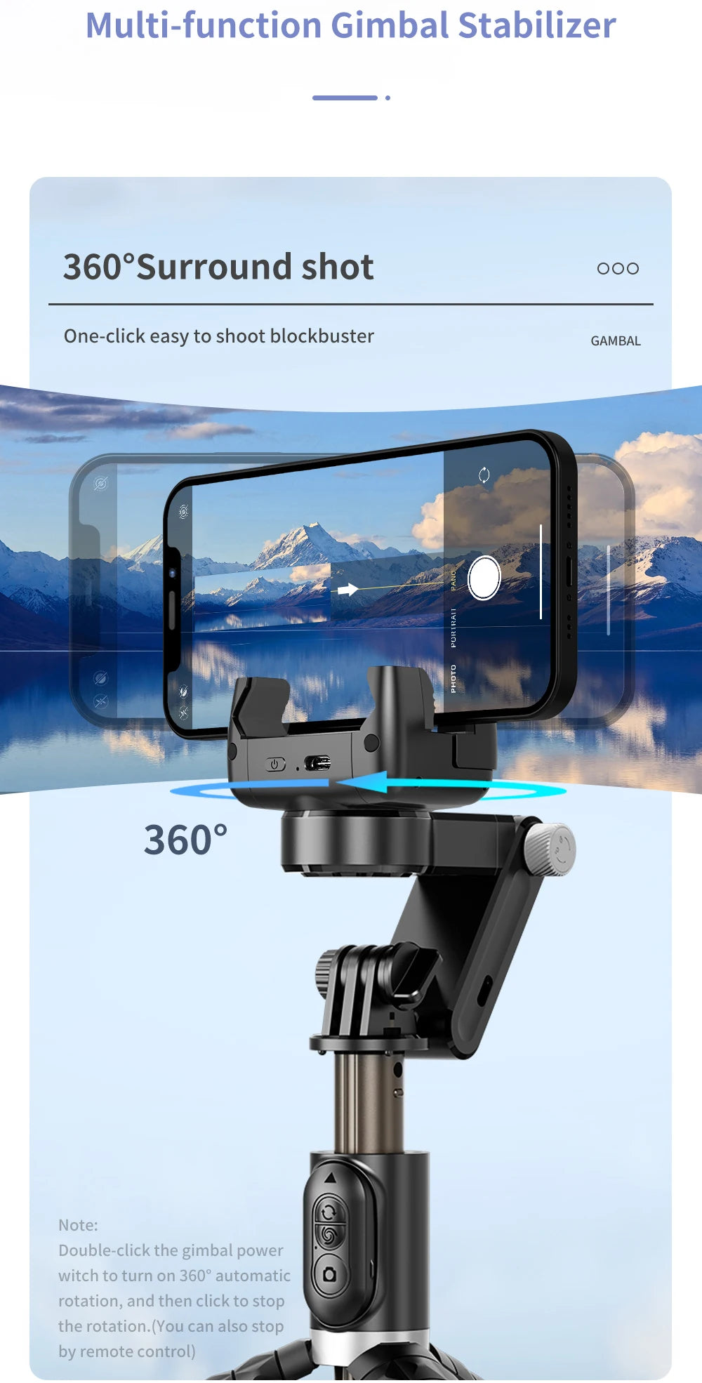 Selfie Stick Phone Gimbal Stabilizer For iPhone Android Action Camera Tripod Cellphone Mobile Cell Smartphone Handle Grip Video