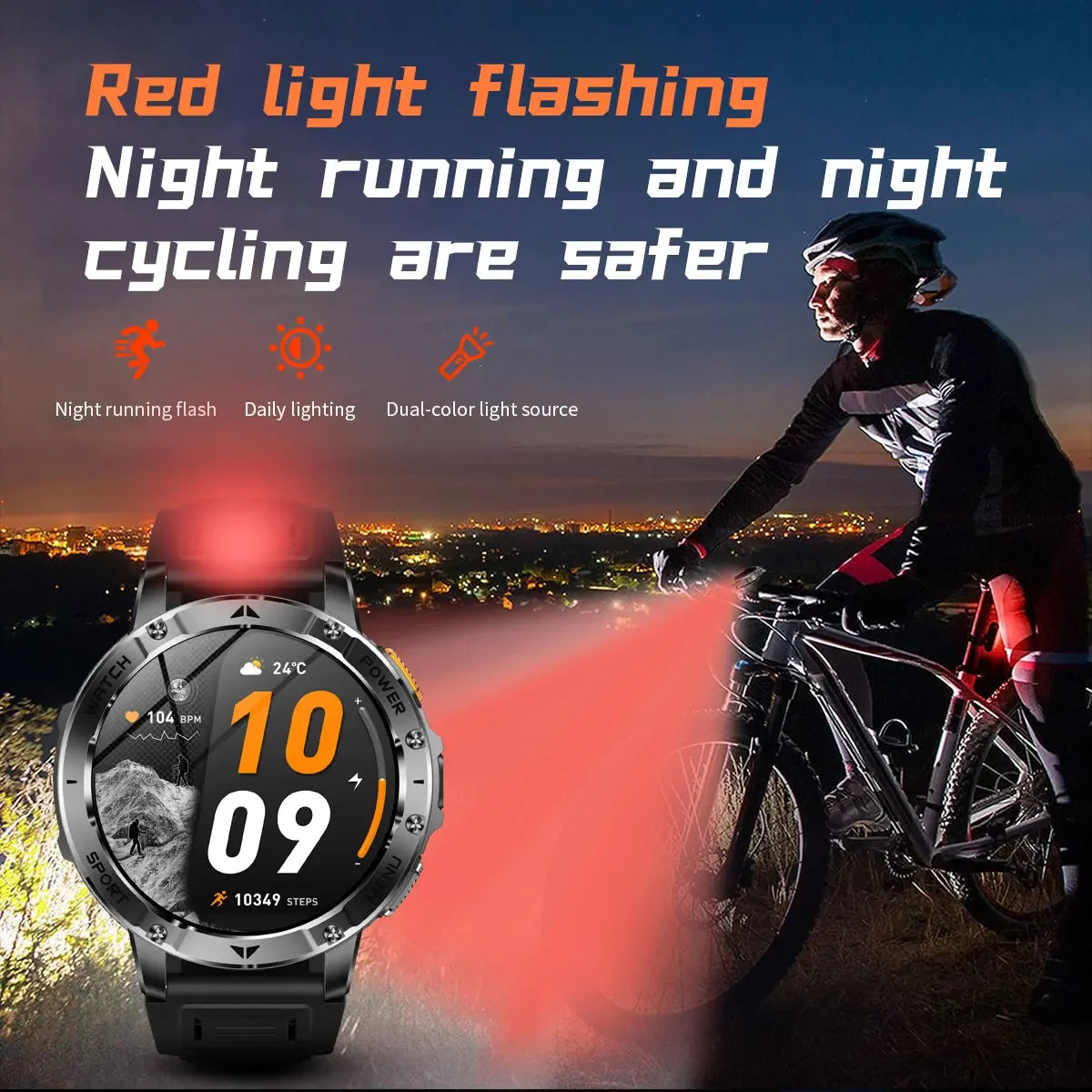 Ultra Large 1400mAh Battery Sport Smartwatch 1.7” Heart Rate Tactical Strong Flashlight 5ATM Waterproof Call Smart Watch For Men