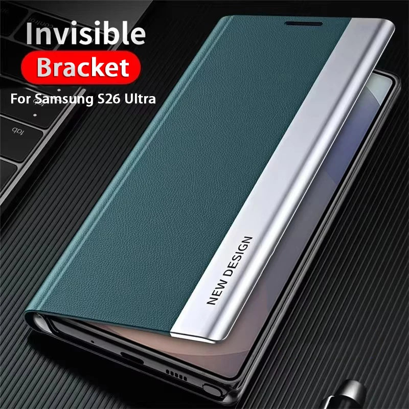 Luxury Leather Flip Case For Samsung Galaxy S26 S25 S24 S23 S22 S21 S20 Ultra Plus Edge S23 S21 S24 FE Note 20 Ultra Stand Cover