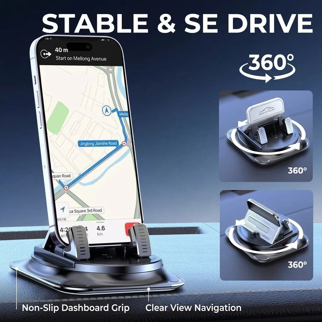 Car Dashboard Phone Holder Anti Slip Silicone Pad 360 Degree Rotation Head Up GPS Navigation Bracket Auto Accessories
