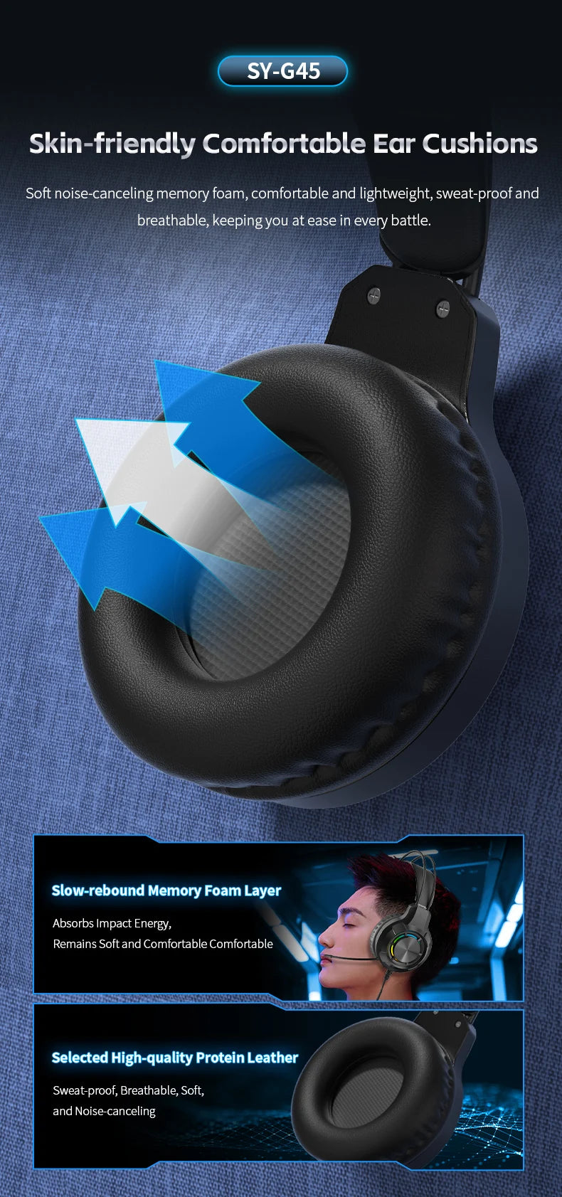 Over-Ear Gaming Headphone 7.1 Surround Sound ENC Noise Cancelling Mic RGB LED Wired Headset for PC PS4 PS5 Xbox Laptop Desktop