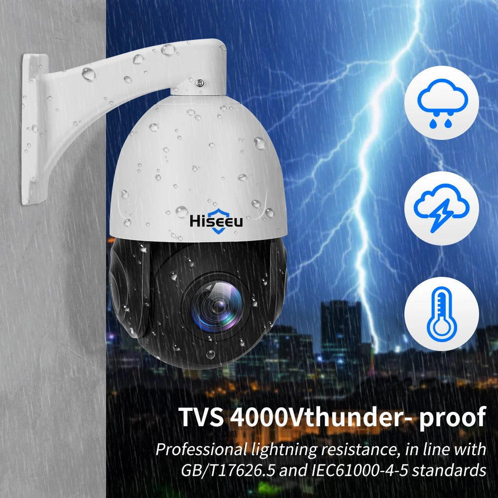 Hiseeu 8MP PTZ POE Camera 30X Optical Zoom Outdoor 2-Way Audio Color Night Vision Street Surveillance IP Camera IP66 Waterproof