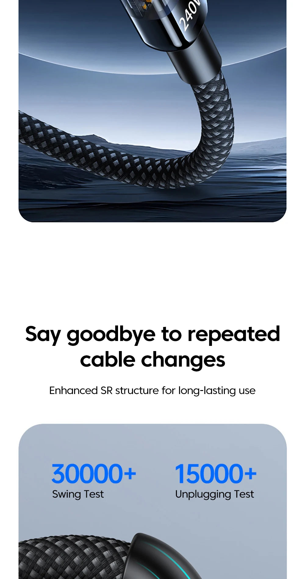 USB C Quick Charging Cable 240W Braided Transparent Type C High-speed Charger Wire for 16/17 for Samsung Huawei Mi Data Line
