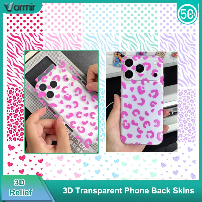 VORMIR 50pcs Zebra Leopard Texture 3D Transparent Phone Back Skins Decoration Stickers for Hydrogel Film Cutting Machine
