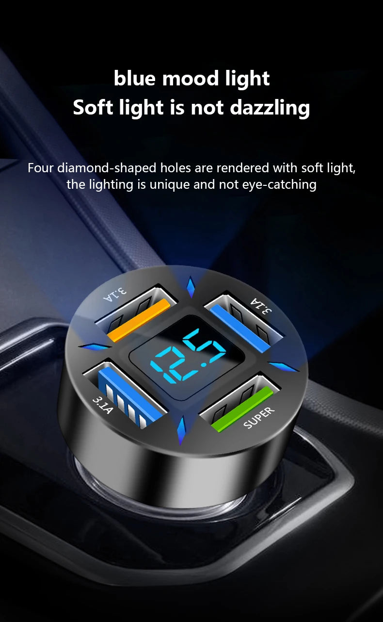 PD Quick Car Charger QC3.0 2.4A 4 Ports USB Fast Charging Car Adapter Cigarette Lighter Socket Splitter For iPhone Xiaomi