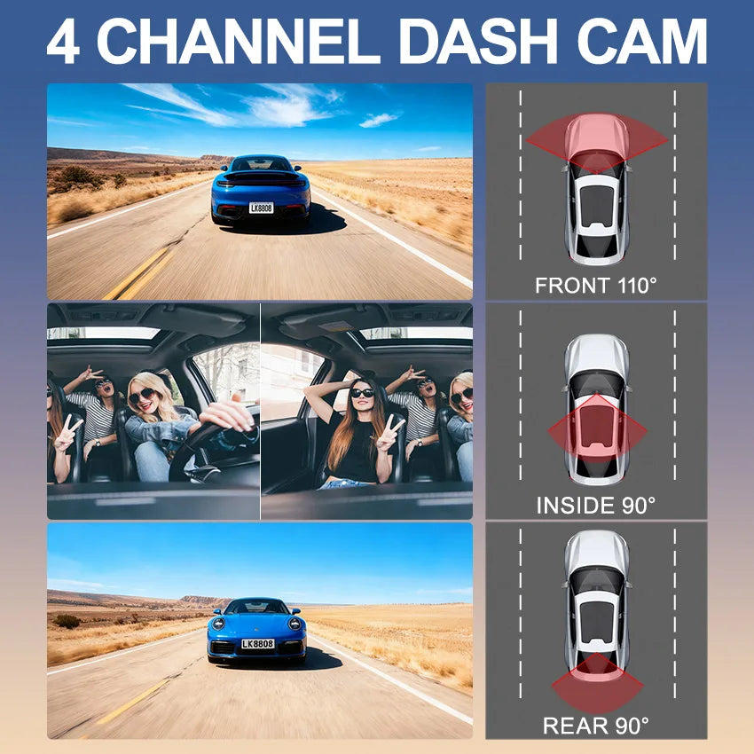 HD1080P 4channels Dashcam 2inch IPS Car Camera Night Vision Recording Auto DVR Loop Dash Recorder Vehicle Accessories