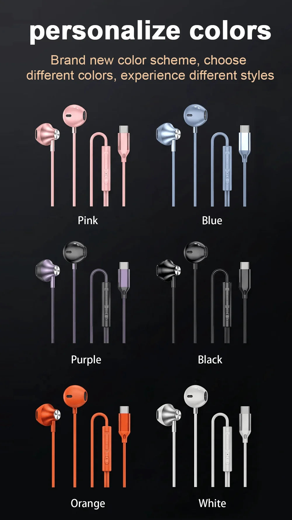 Wired Headphones For ios Android In Ear Earphones HiFi Surround Sound USB Type C Music Gaming Earplugs For iPhone 17 Pro Samsung