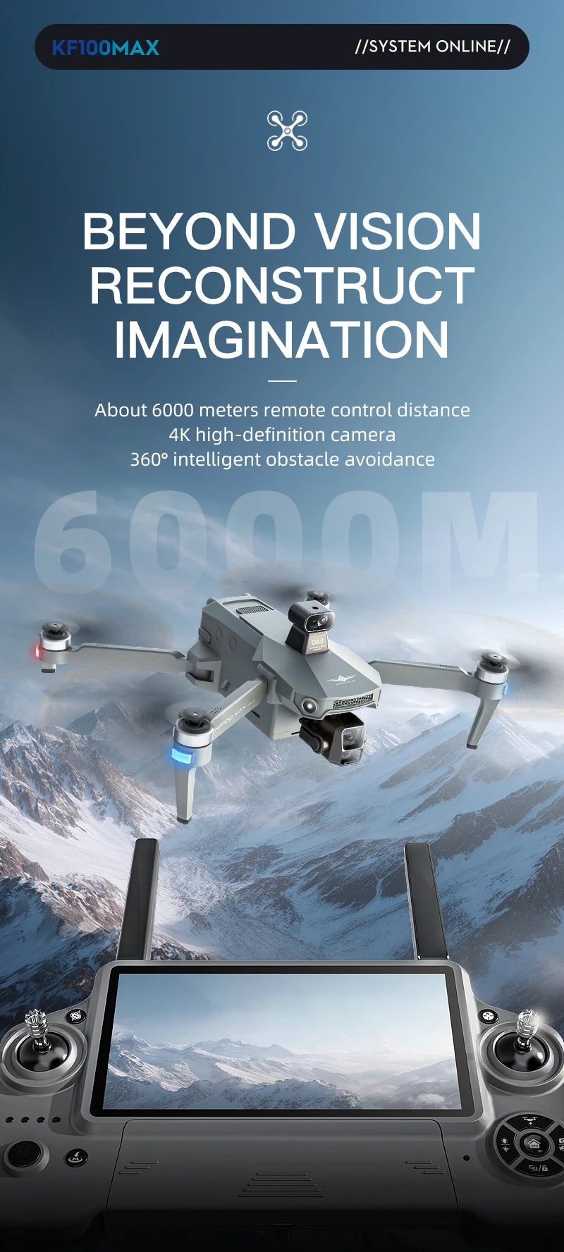 Teeggi KF100 MAX GPS RC with screen Drones With 4K HD Camera Profesional 3-Axis Gimbal obstacle avoidance 6KM Foldable RC Dron