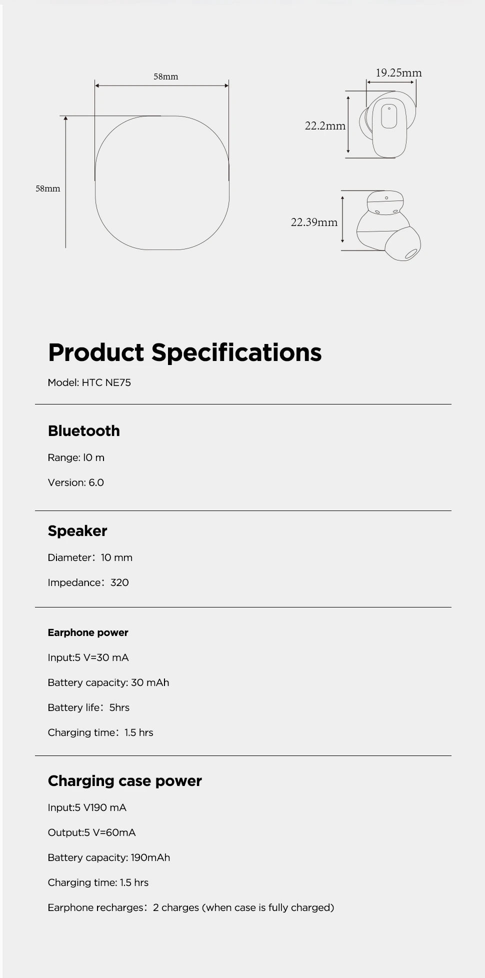 AI Translate Earbuds HTC NE75 Noise Reduction In Ear Wireless Earphone Bluetooth Compatible With Phone Laptop Computer Headphone