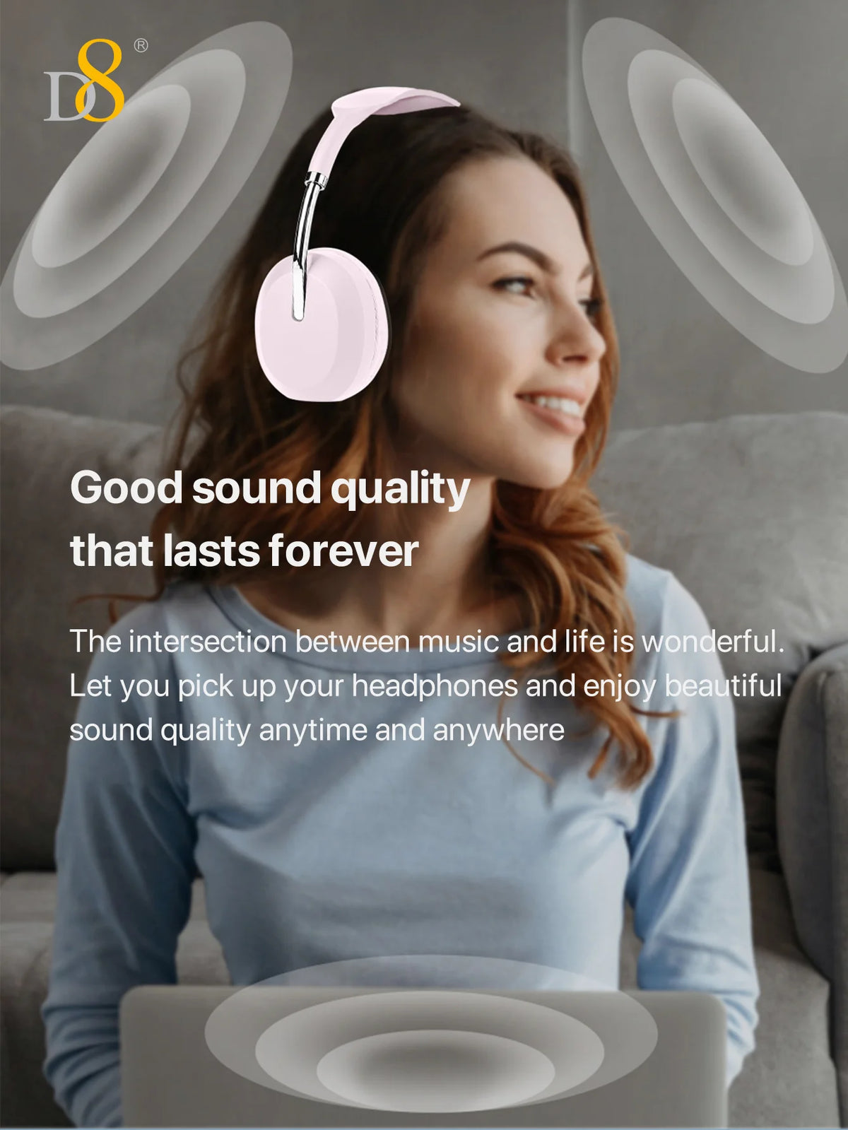 D8 Over Ear Headphones, Wireless and Wired Headset Built-in Microphone, Micro SD Card Slot - (Stealth) 40H Playtime