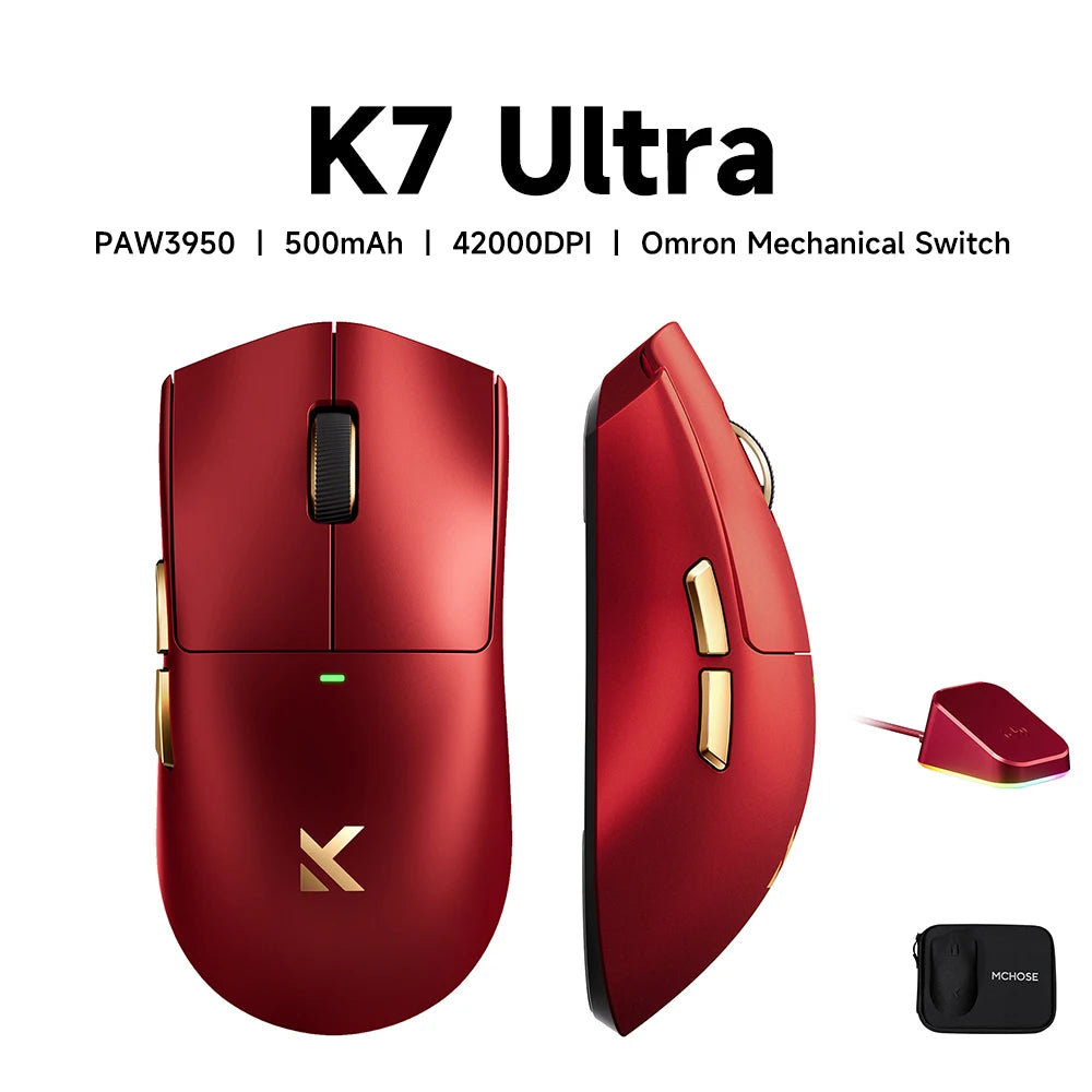 MCHOSE K7 V2 Wireless Gaming Mouse PAW3955 TI Dual 8K Polling Rate 50000DPI Lightweight Magnetic Wireless Charging Dock Esports