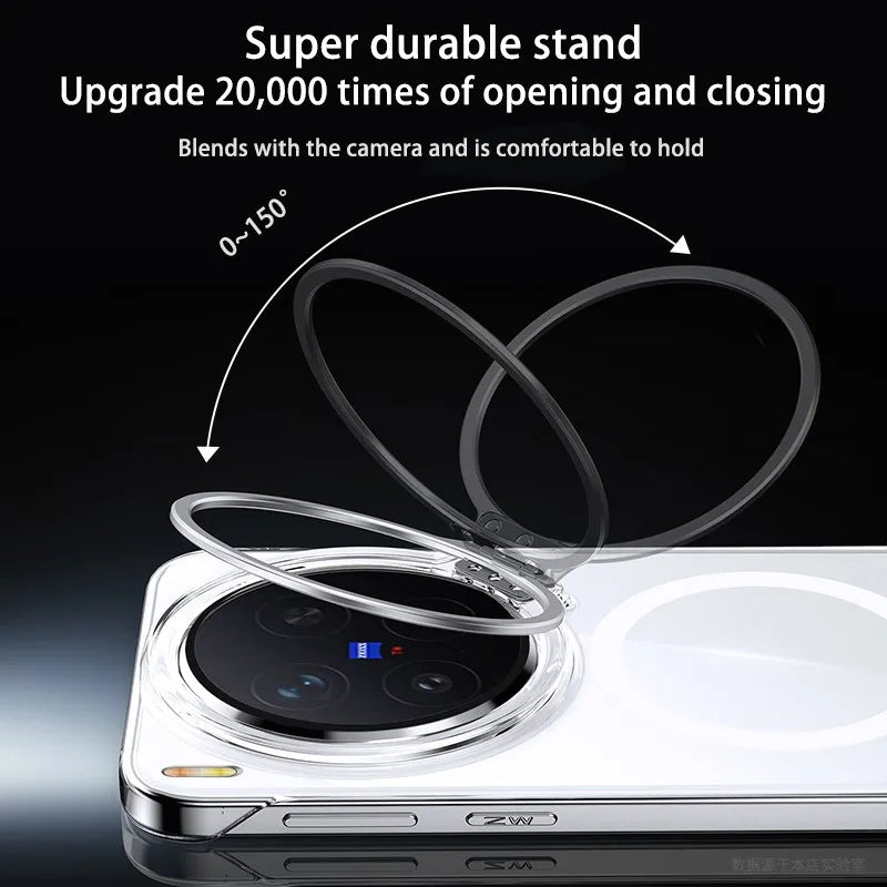 Acrylic Slim Frameless Transparent Case For Magsafe VIVO X300S X300 Pro Ultra Wireless Charging Lens Metal Stand Holder Cover