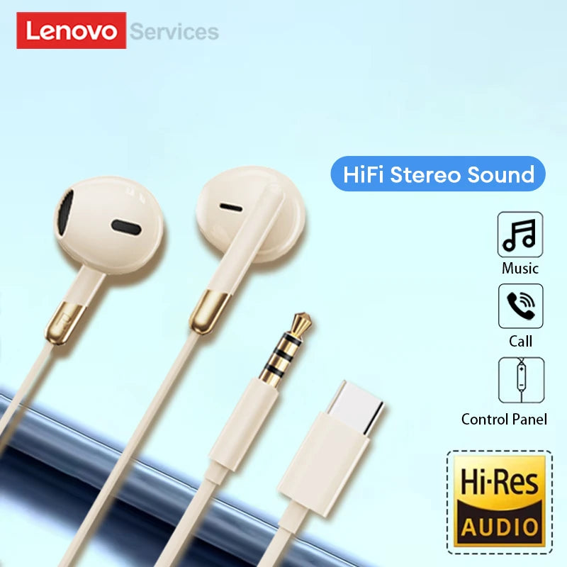Lenovo Y106 3.5mm TypeC Wired Earphone With Microphone In Ear Wire-controlled Headset HiFi Sound Gaming Earbuds Low Latency New