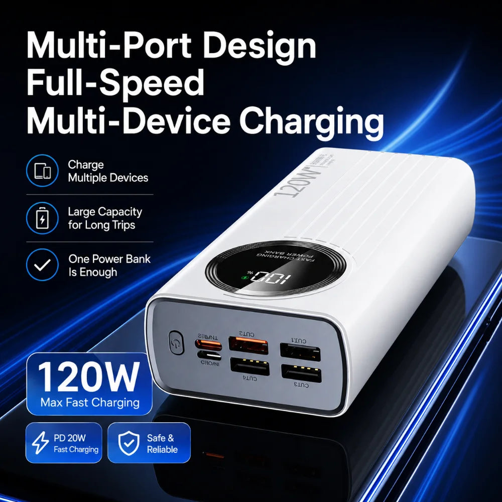 60000mAh Power BankHigh Capacity 120W Fast Charging Powerbank Portable Battery Charger For iPhone Samsung Huawei and Xiaomi New