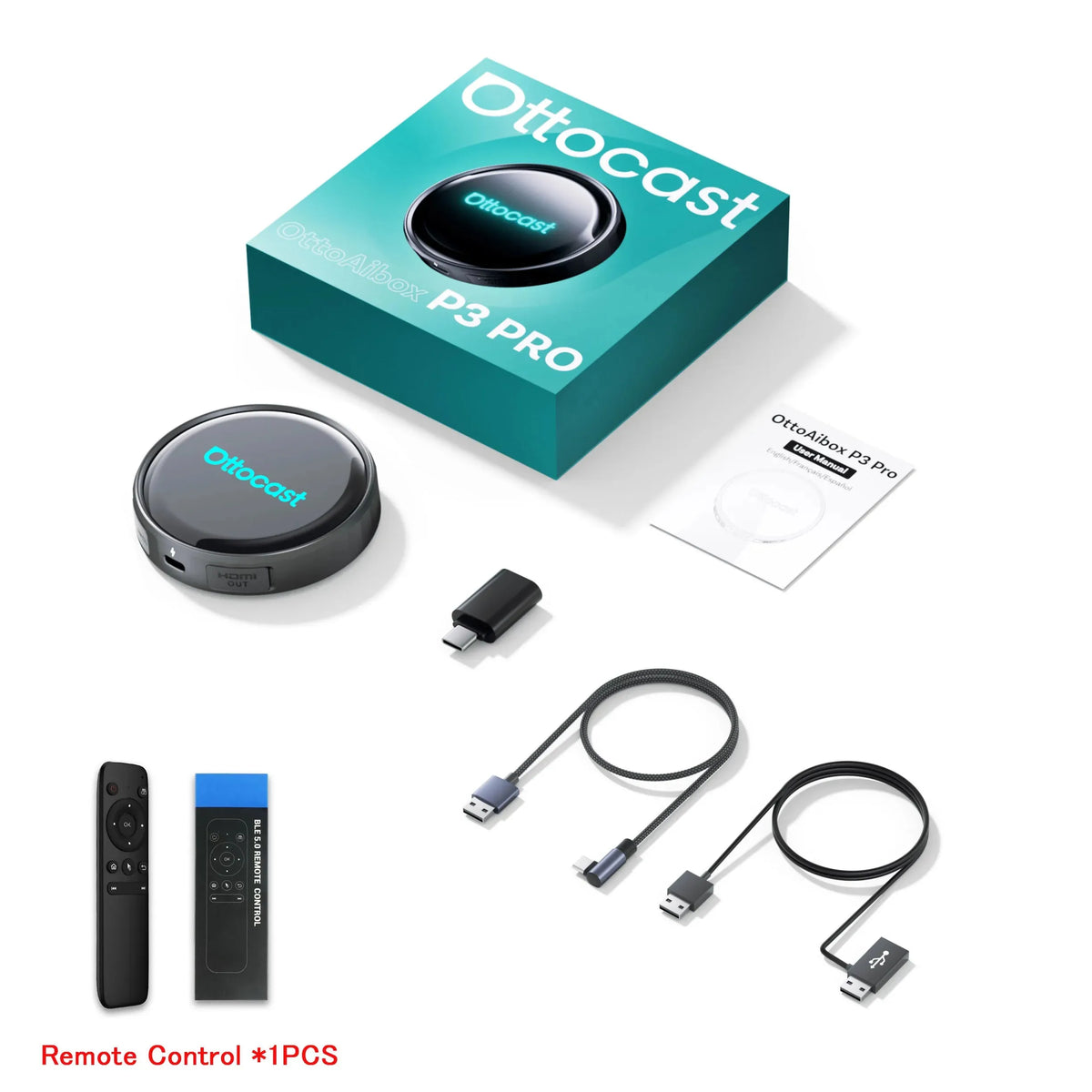 OTTOCAST P3 Pro Ai Box Wireless Carplay Android Auto Aadapter Ai Voice QCM 6225 Video Box for Benz Audi Kia Hyundai VW Toyota