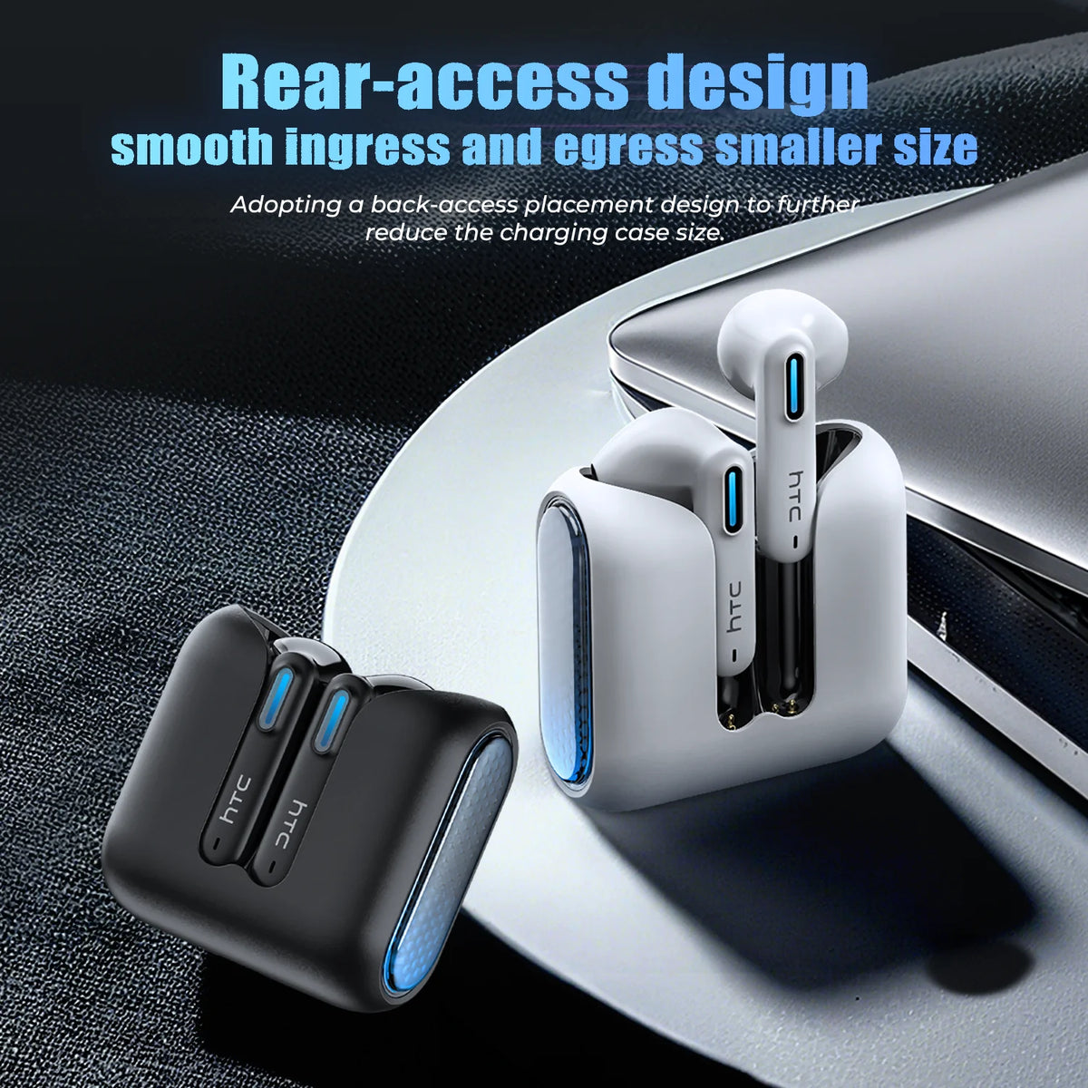 HTC Wireless Bluetooth Earphones Low Latency Gaming Headphones USB-C 30Hrs Playback Comfortable Earbuds With Noise Canceling Mic