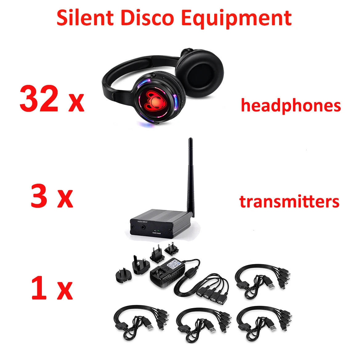 Best Silent Disco Headset Party System LED Flashing Headphones with 3-CH 500M Transmitter- RF Wireless For iPod MP3 DJ Music