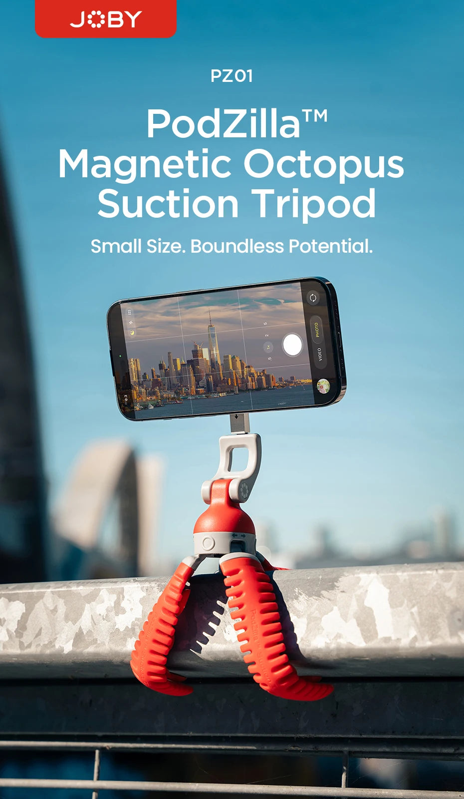 JOBY PZ01 PodZillaᵀᴹ Magnetic Octopus Suction Tripod with 360° Adjustable Flexible Tripod for Iphone 17 16 15 Android Car Vlog